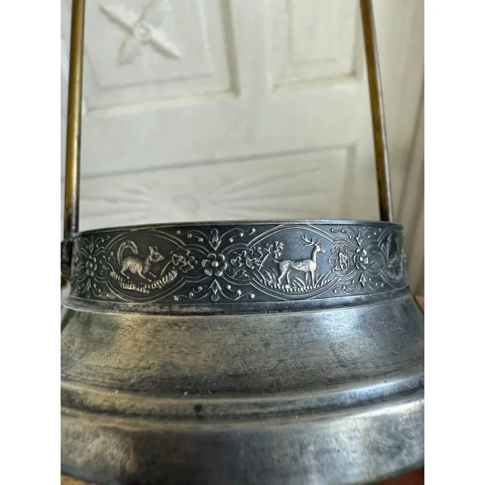 Antique Victorian Silverplated Frosted Glass Pickle Castor Jar Embossed Animals